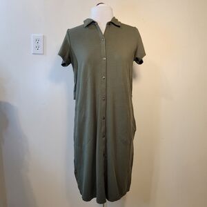EUC! J.Jill: Women's XS Button Down Shirt Dress Military Green Pima Cotton Blend